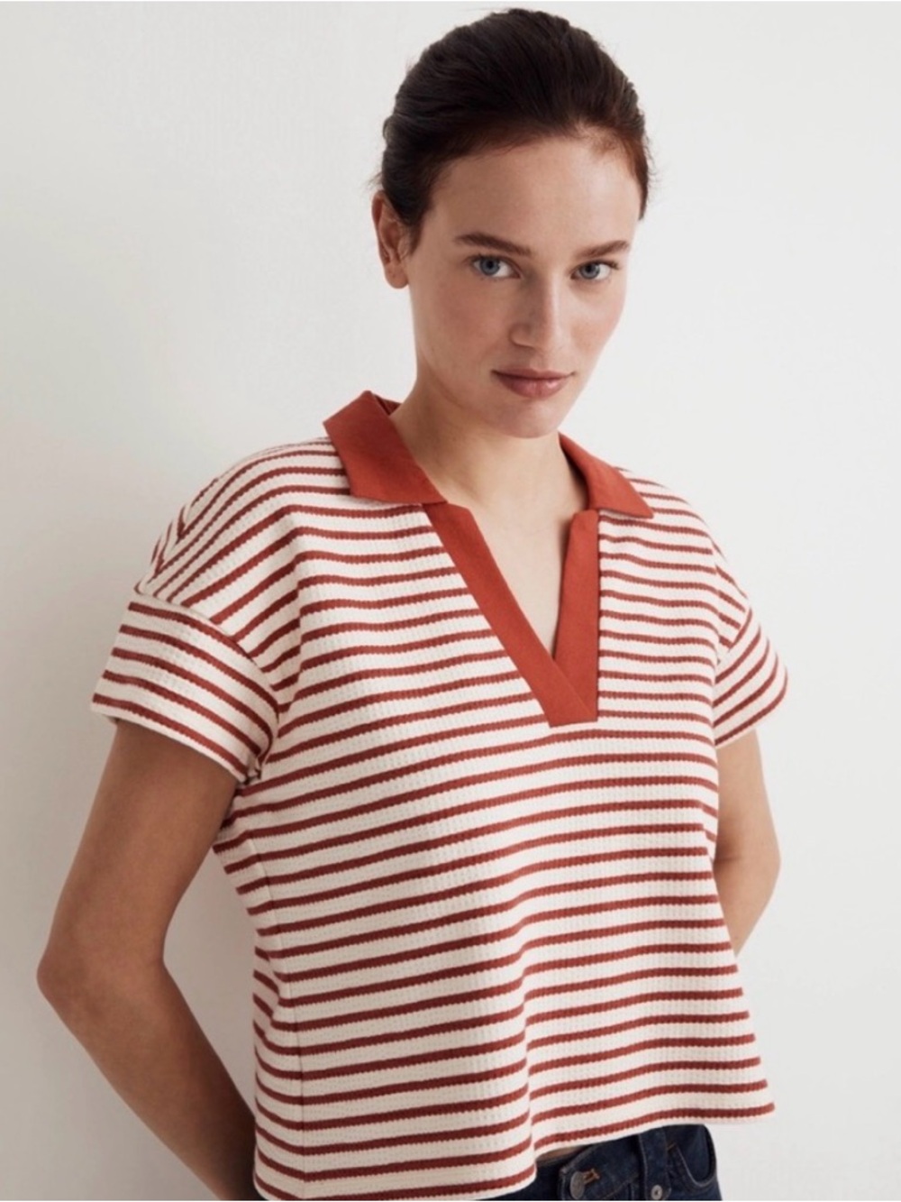 Texture—Rib Cropped Polo Tee